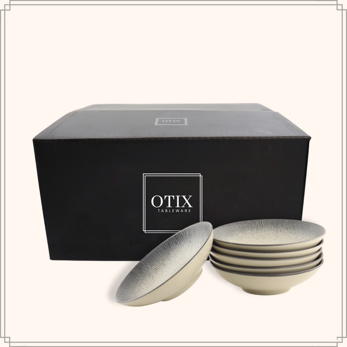 OTIX Diepe Soep Bordenset 6 Persoons Zwart Taupe 19cm Keramiek  TULIP