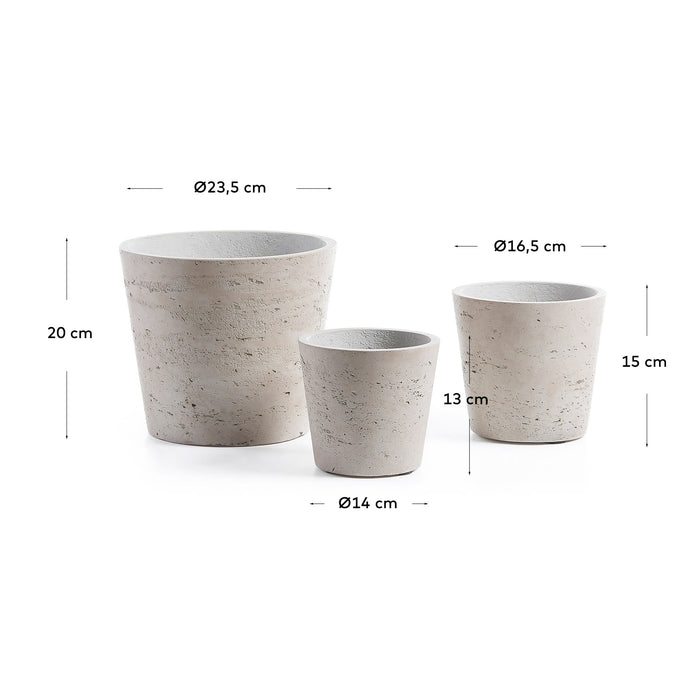 Kave Home - Low set van 3 bloempotten grijs Ø 23,5 cm | Ø 16,5 cm | Ø