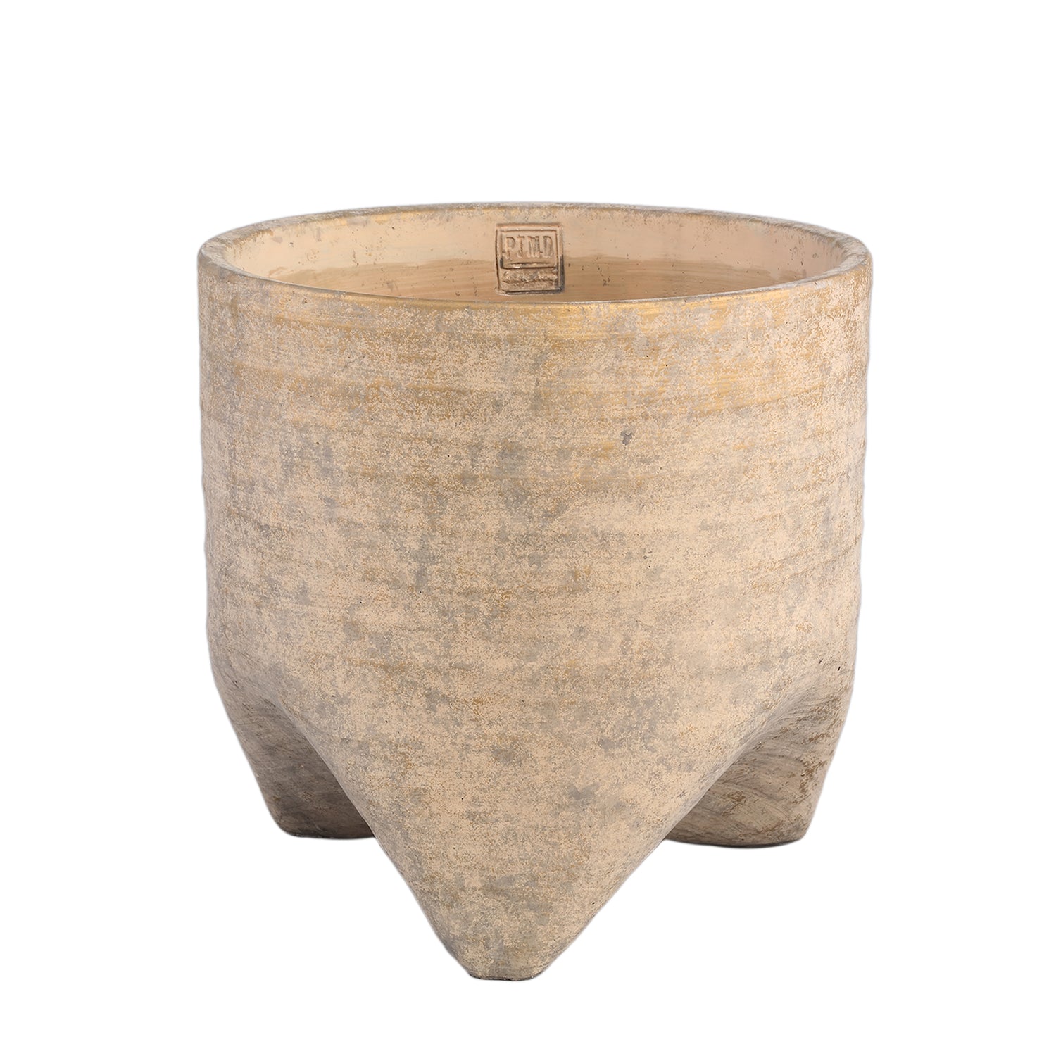 PTMD Kodi Light Brown cement pot on feet round big S