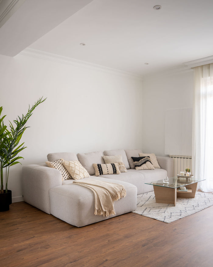 Kave Home - 4-zitsbank Blok beige met chaise longue links 330 cm