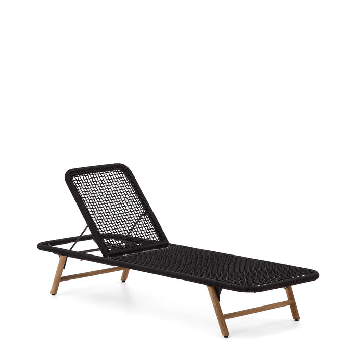 Kave Home - Ligstoel Dandara met zwart stalen frame, touw en poten van