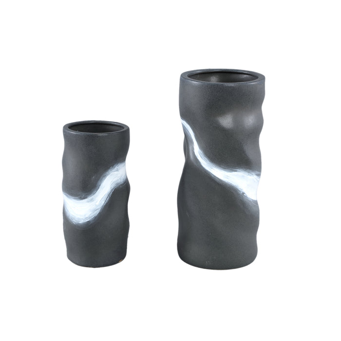 PTMD Giacomo Grey ceramic pot irregular shape L