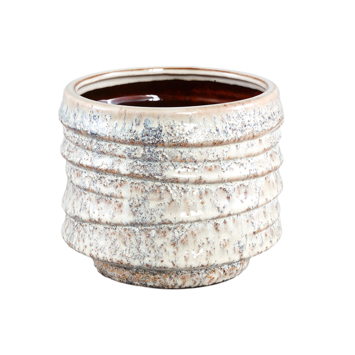 PTMD Hindouy Cream ceramic pot wavy round L