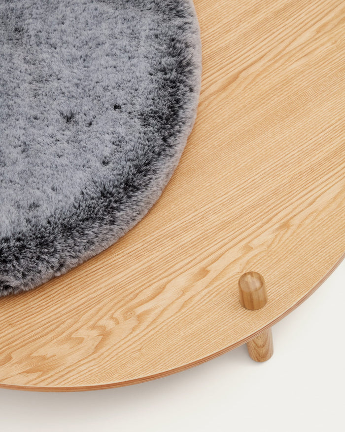 Kave Home - Bunola-huisdierenbed van essen multiplex en grijs kussen