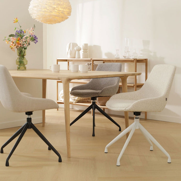 Nolon Nola-Isa Eetkamerstoel Bouclé Beige - Draaibaar Zwart Onderstel