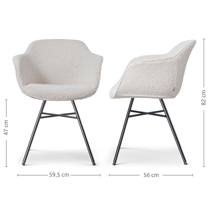 Nolon Noa-Mare Eetkamerstoel Bouclé Beige - Armleuning - Zwarte Poten