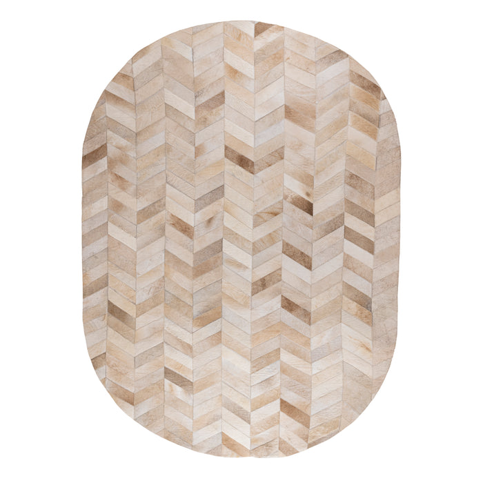 PTMD Joanne Beige cowhair patchwork carpet oval L