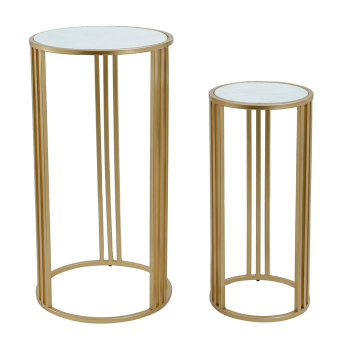 PTMD Lacu Gold iron side table round stone top SV2
