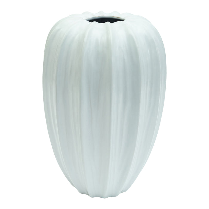PTMD Ambra White ceramic pot ribbed round S