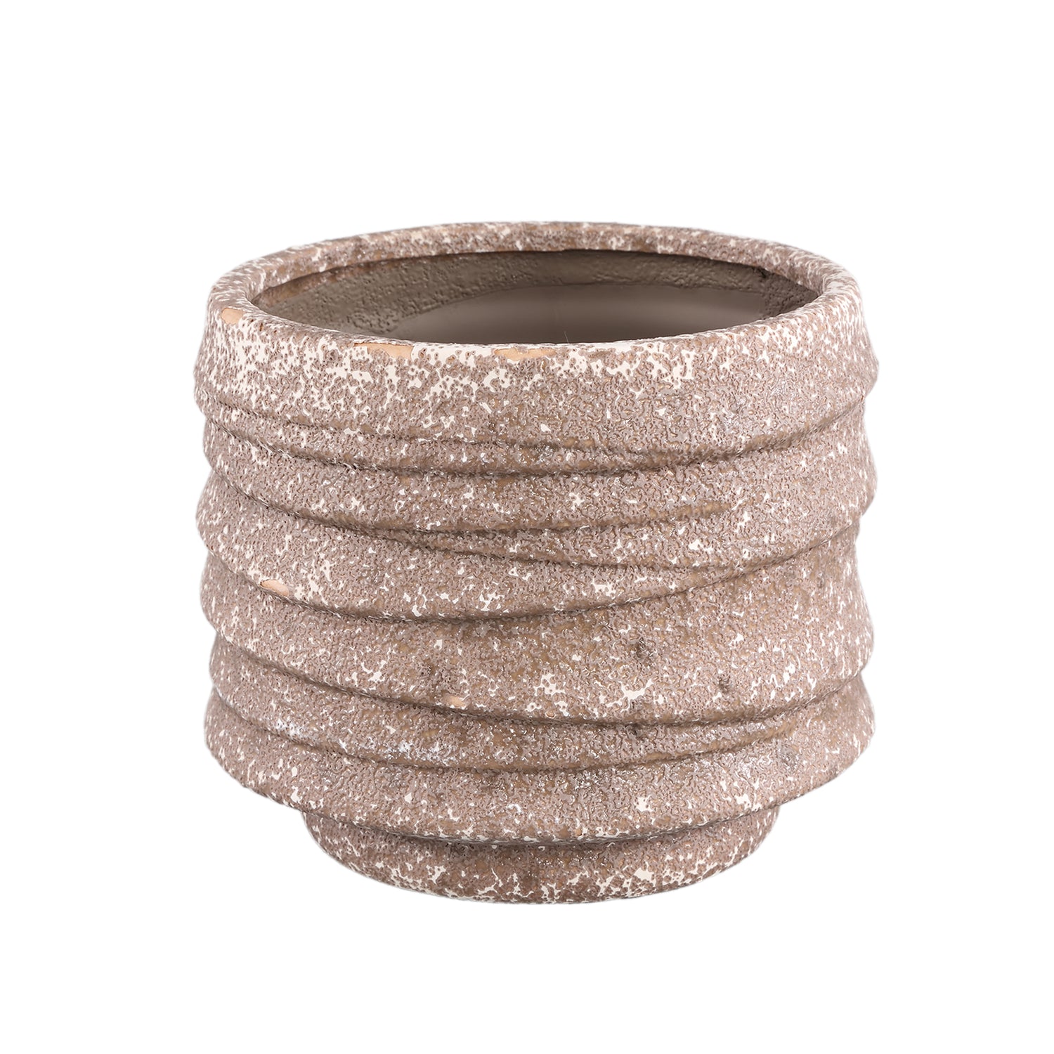 PTMD Hindouy Brown ceramic pot wavy round L