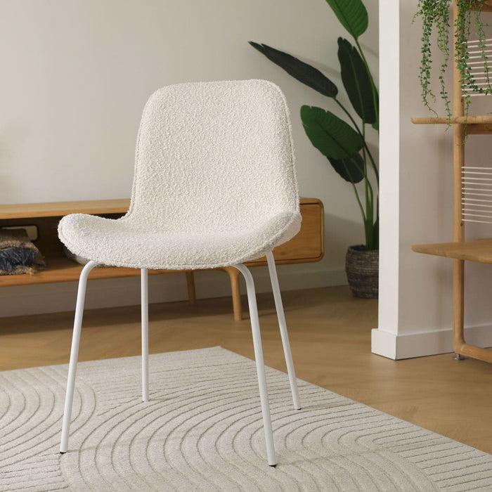 Nolon Nora-Fé Eetkamerstoel Bouclé Beige - Stof - Witte Poten