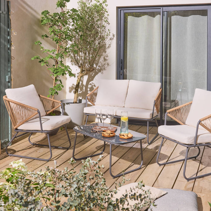 sweeek - Loungeset van metaal en natuurlijk hars, 4 zits