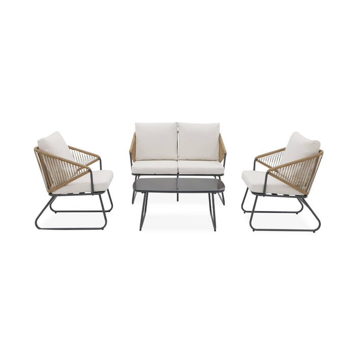 sweeek - Loungeset van metaal en natuurlijk hars, 4 zits