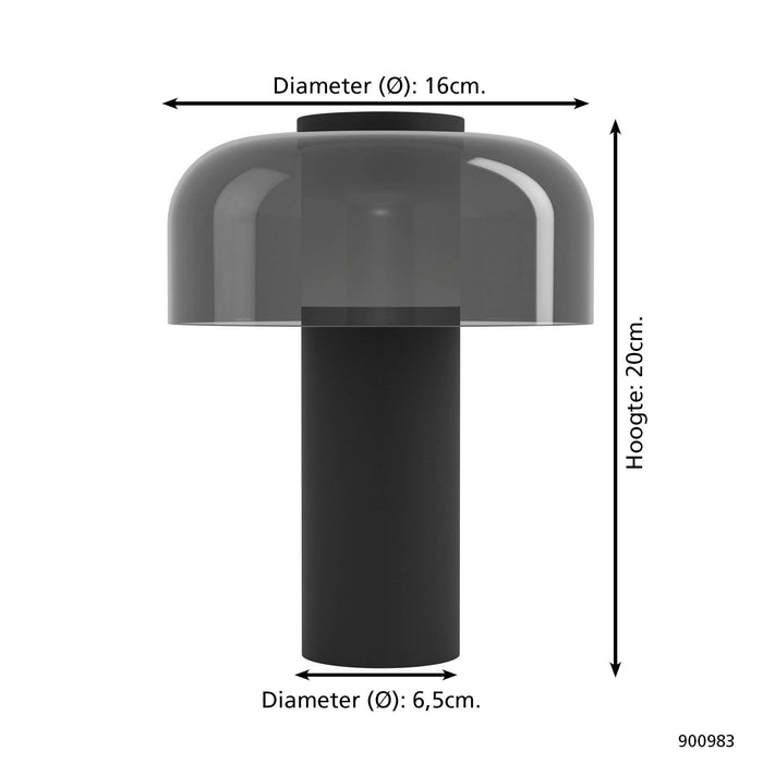 EGLO Ponente Tafellamp - LED - 20 cm - Zwart|Smoke