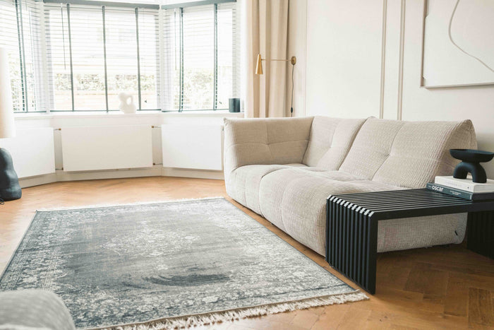 Vintage vloerkleed Ornament antraciet met franjes 195x300cm