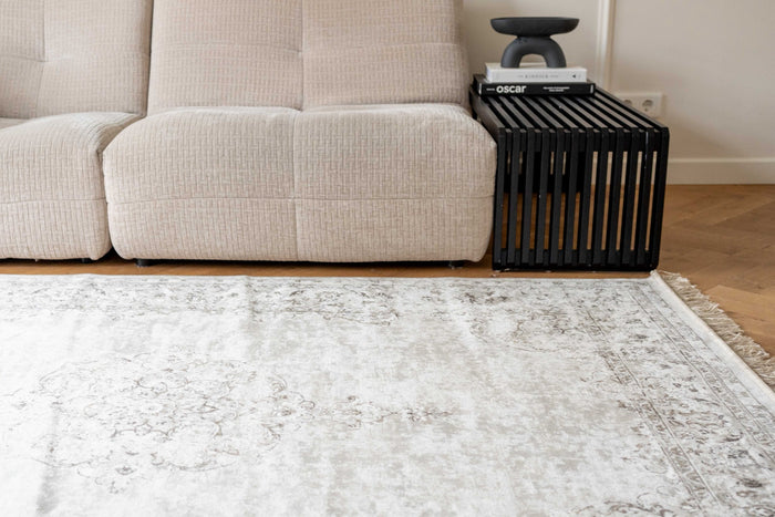 Vintage vloerkleed Ornament beige met franjes 195x300cm