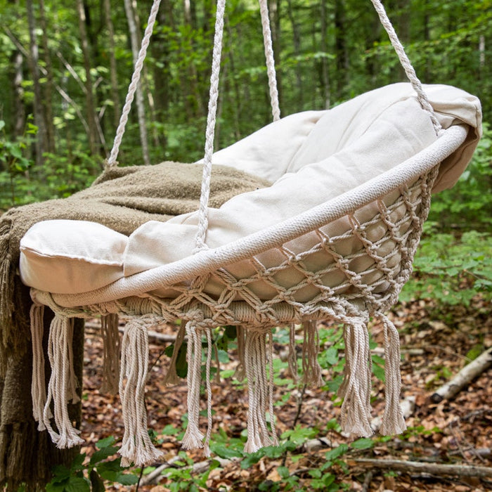 Nest outdoor Leah katoenen tuin hangstoel beige - met zitkussen