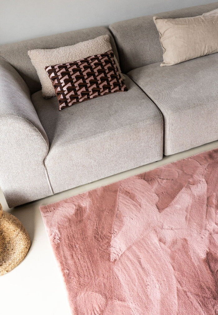 Interieur05 Rond Hoogpolig Vloerkleed Lux Oud Roze 160cm