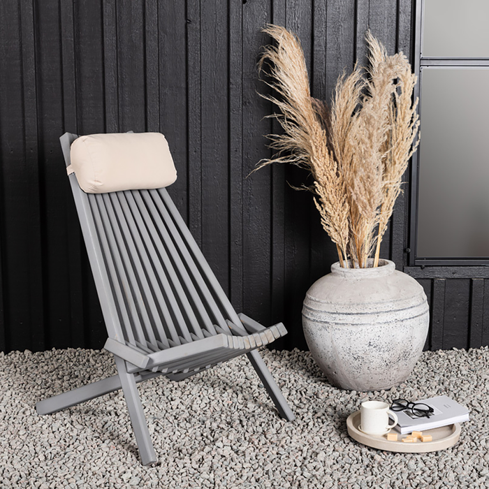 Nest outdoor Bastian houten tuin loungestoel grijs - met hoofdkussen