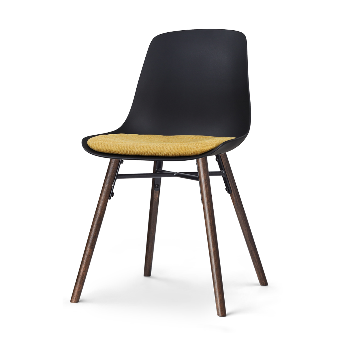 Nolon Nena-Liv Eetkamerstoel Zwart - Okergeel Kussen - Walnoot