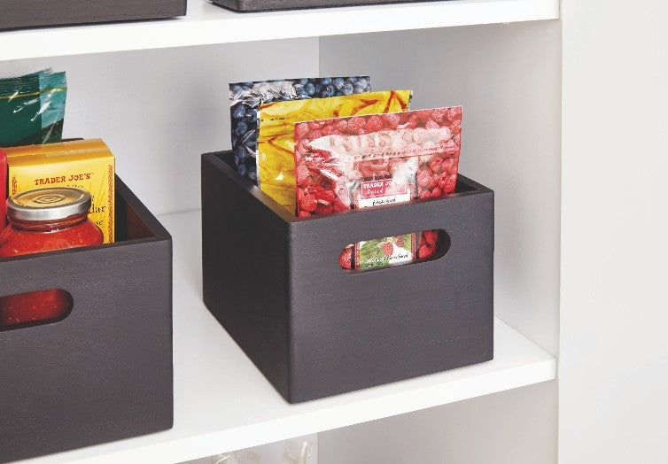 Opbergbox met Handgrepen, 19 x 25.5 x 15 cm, Paulownia Hout, Zwart - i