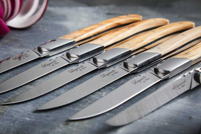 Steakmessen, Set van 6, Olijfhout|RVS, Bruin - In Luxe Giftbox - Lagui