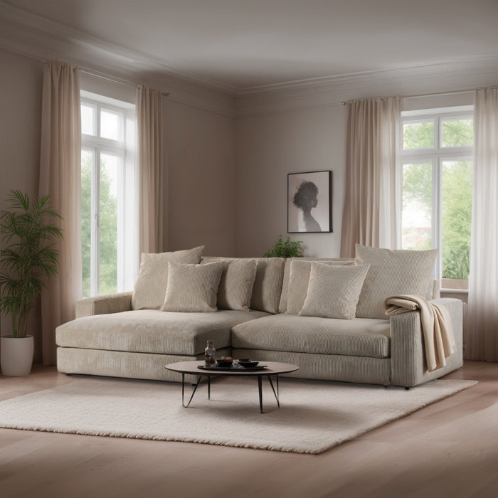 Giga Meubel - 3-Zitsbank Beige - 274x155x77cm - Ribstof - Bank Lincoln