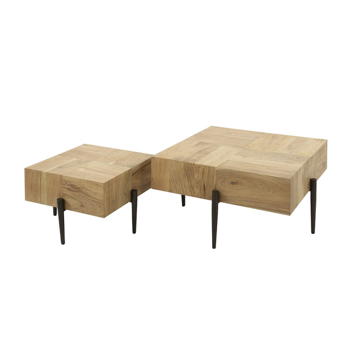 Giga Meubel - Salontafel Blocks Set van 2 Acaciahout Naturel Vierkant