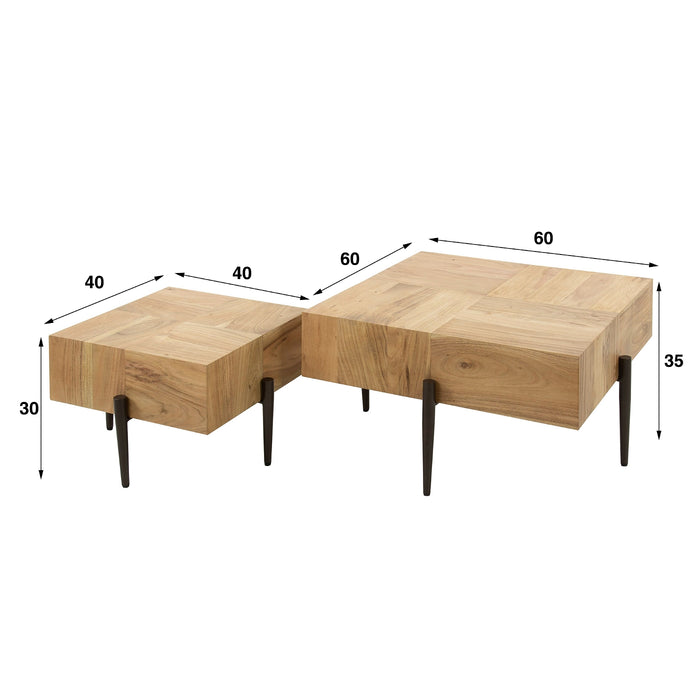 Giga Meubel - Salontafel Blocks Set van 2 Acaciahout Naturel Vierkant
