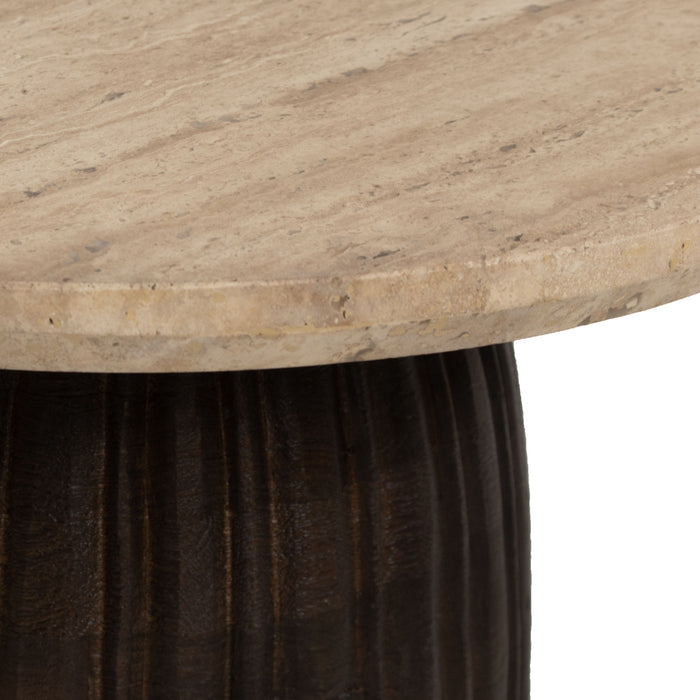 Giga Meubel - Salontafel Ø60cm Travertin - Bruin Houten Onderstel