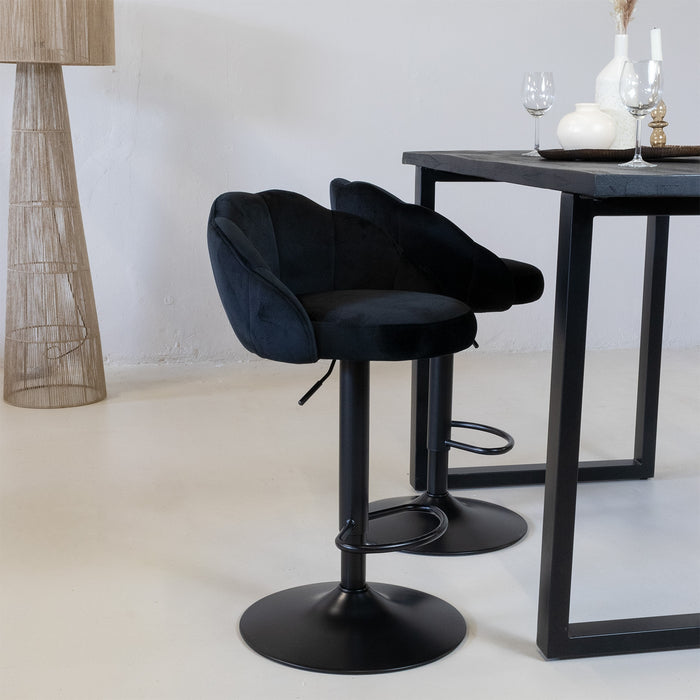 Giga Meubel - Barstoel Zwart - Velvet - Stoel Lise - Set van 2