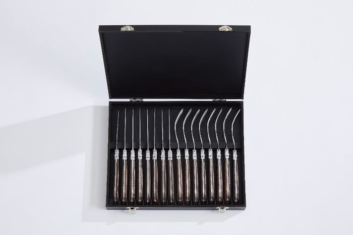 Bestekset, 16 delig, Wengéhout|RVS, Bruin - 8 Steakmessen & 8 Steakvor