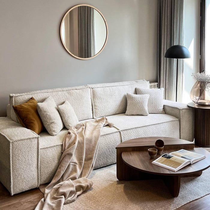 NADUVI Collection Galine 3-zitsbank met Slaapfunctie - Bouclé - Wit