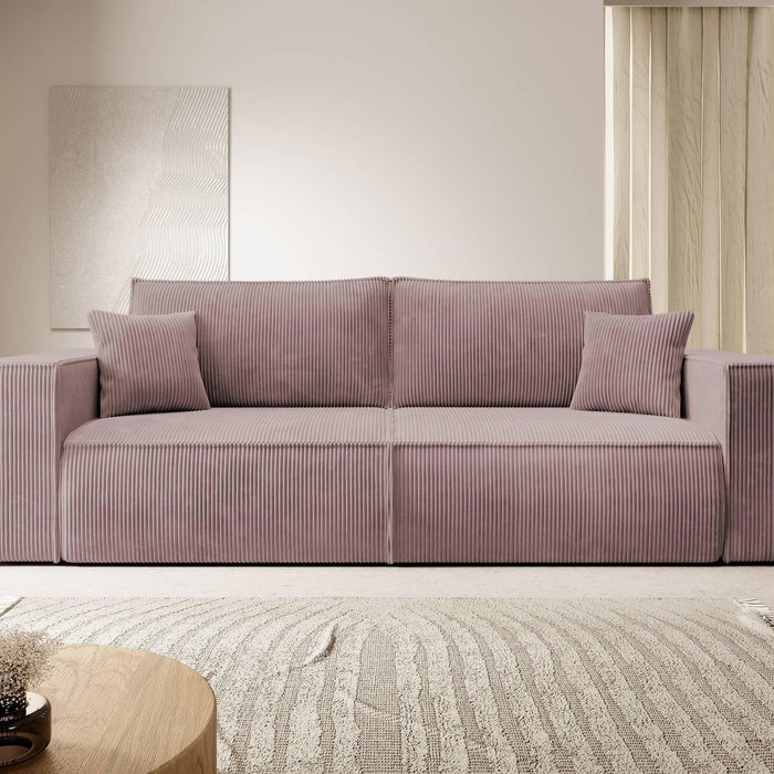 NADUVI Collection Galine 3-zitsbank met Slaapfunctie - Ribstof - Roze