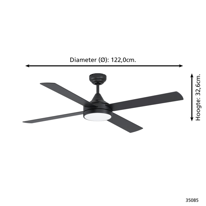 EGLO Trinidad Plafondlamp met ventilator - 122cm  - Zwart - Dimbaar