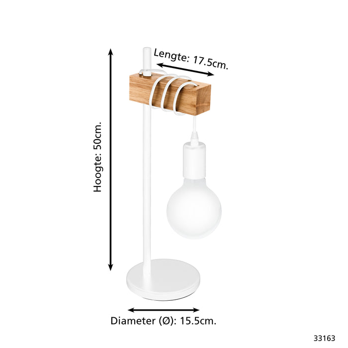 EGLO Townshend - tafellamp - 1-lichts - E27 - wit|eikenhout