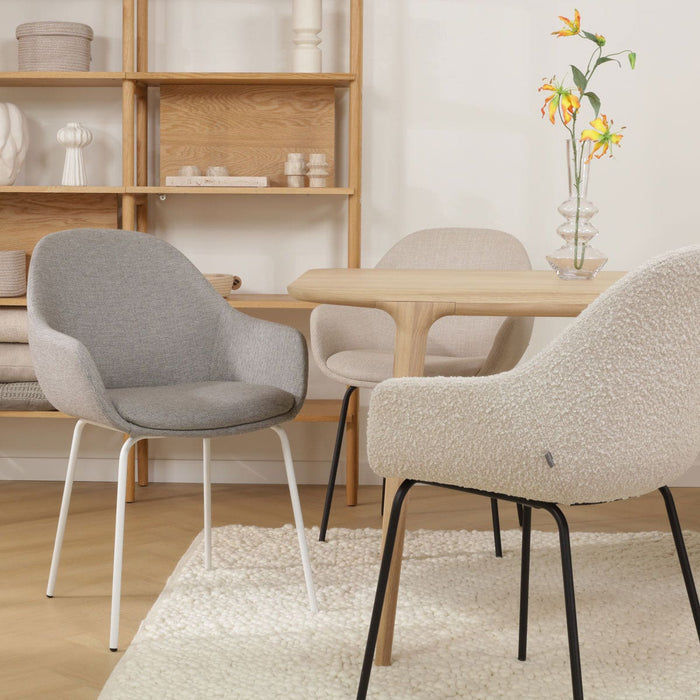 Nolon Nora-Mae Eetkamerstoel Warm Grijs - Armleuning - Witte Poten
