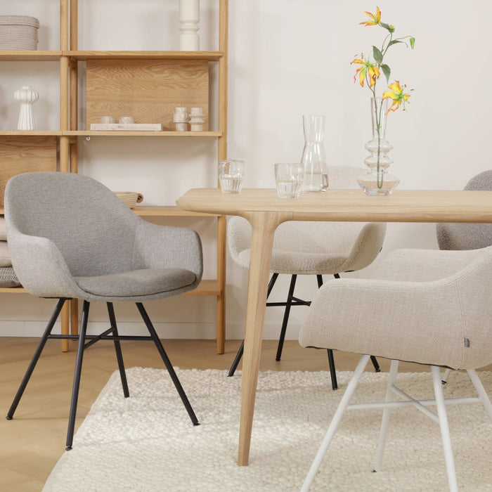Nolon Noa-Mae Eetkamerstoel Warm Grijs - Armleuning - Witte Poten