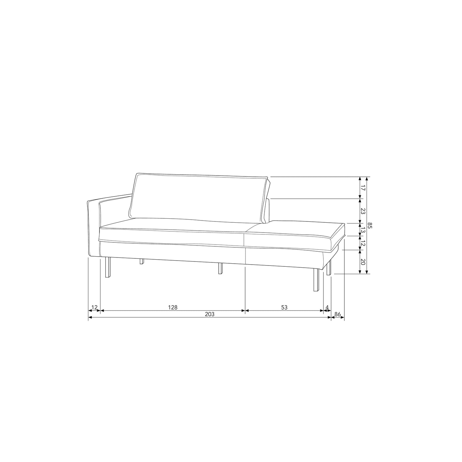 WOOOD Daybed Left Rodeo - Structure Velvet - Bonsai - 85x203x86
