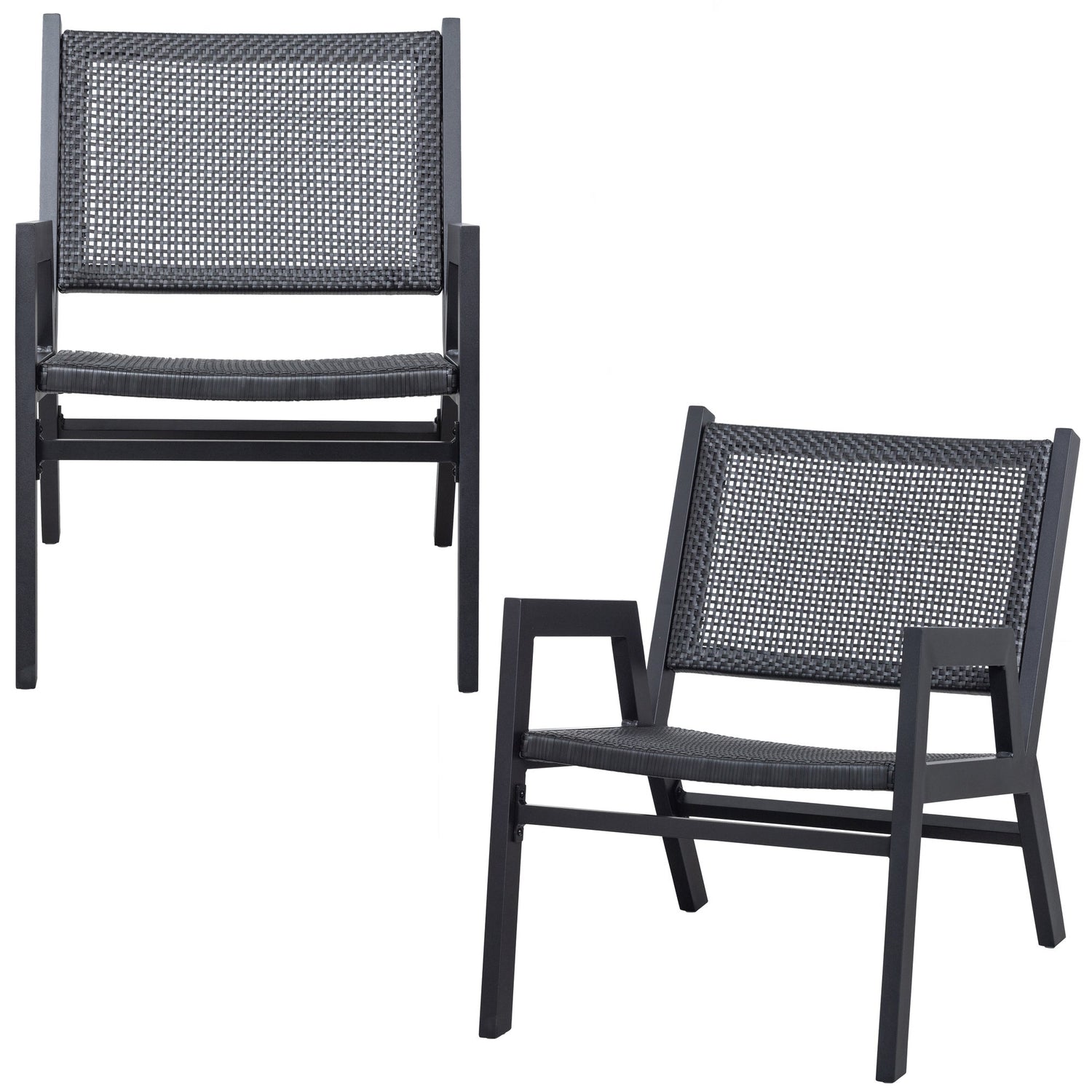 WOOOD Pem Tuin Fauteuils Armleuning - Aluminium - Zwart - Set van 2