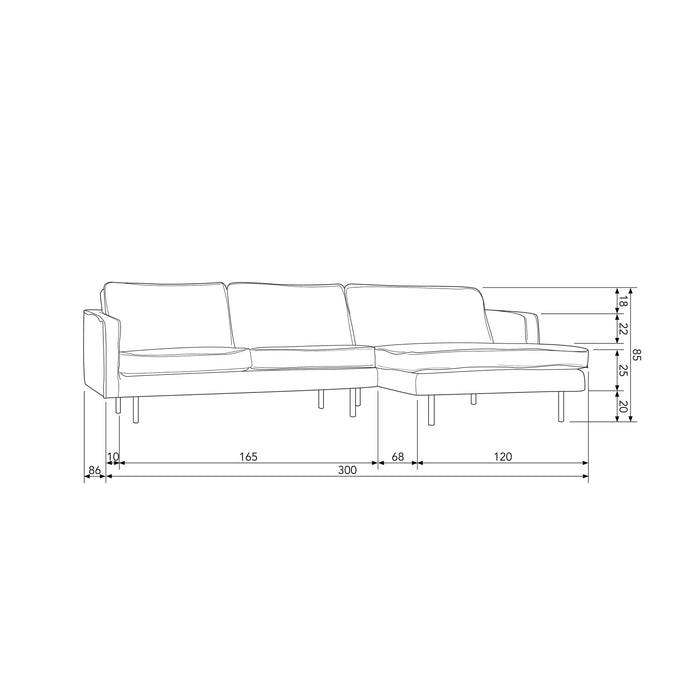 WOOOD Chaise Longue Rechts  - Velvet - Wheatfield - 85x300x155