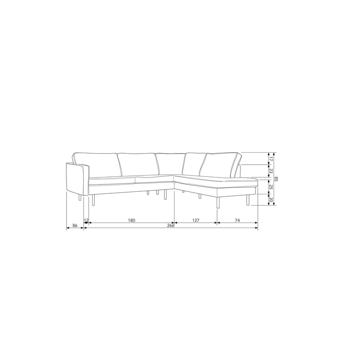 WOOOD Hoekbank Rechts Rodeo - Velvet - Brass - 85x266x213