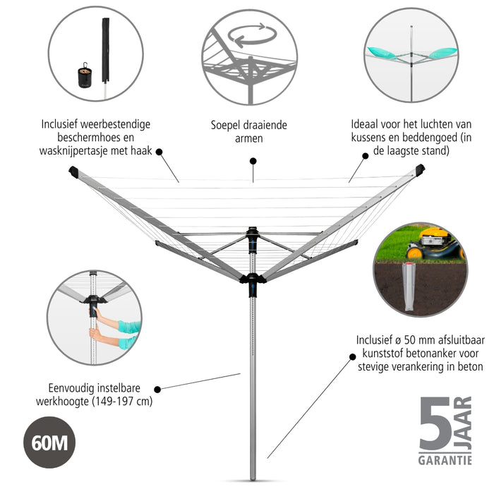 Brabantia Lift-O-Matic Advance Droogmolen 50 m + Grondanker