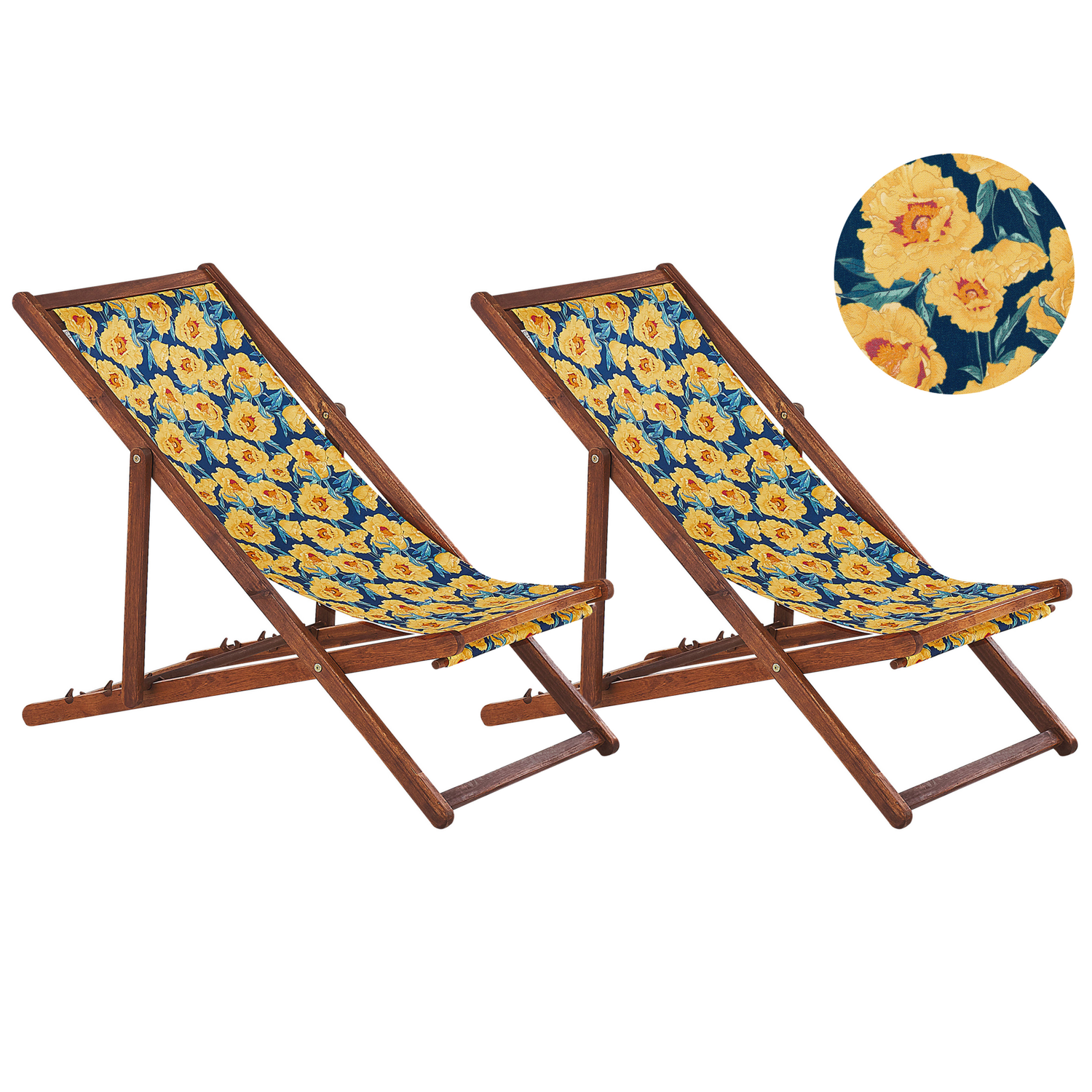 Beliani-ANZIO -Strandstoel set van 2-Donkerhout|Bloemen|Geel-Polyester
