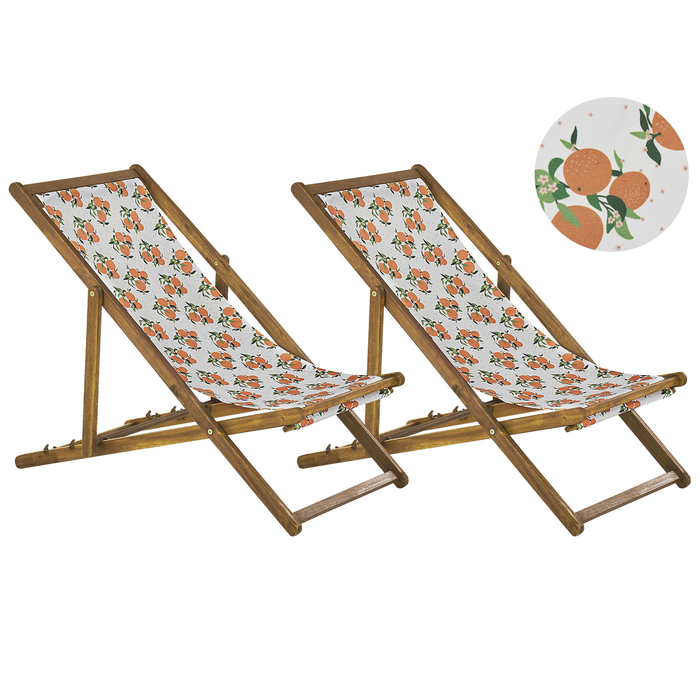 Beliani-ANZIO -Strandstoel set van 2-Lichthout|Sinaasappels-Polyester