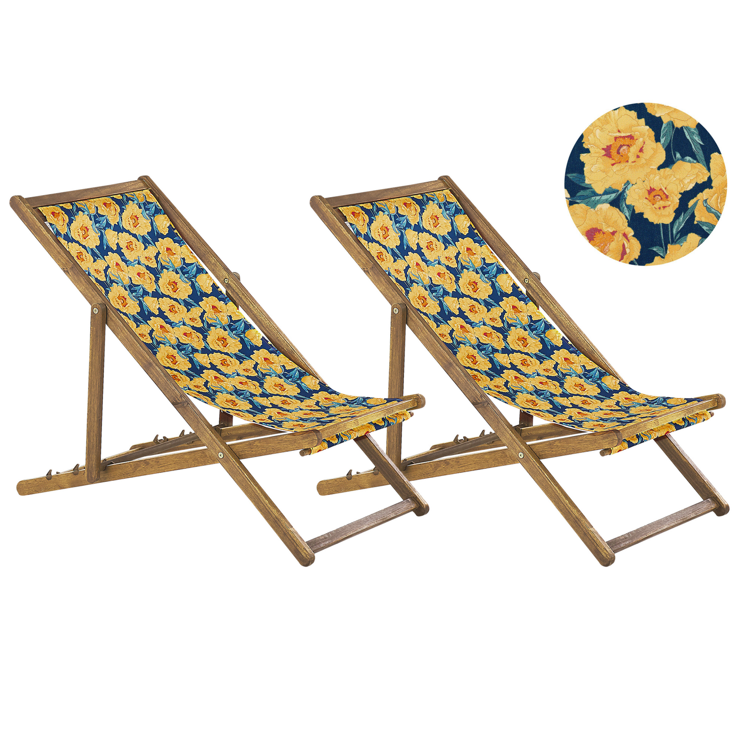 Beliani-ANZIO -Strandstoel set van 2-Lichthout|Geel|Bloemen-Polyester