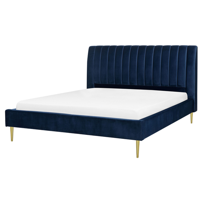 Beliani - MARVILLE - Tweepersoonsbed - Blauw - 160 x 200 cm - Fluweel