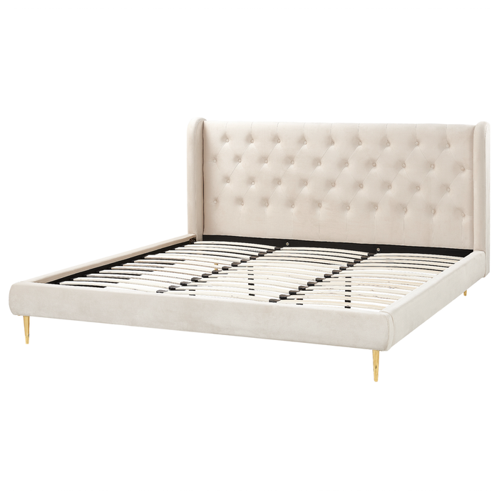 Beliani - FORBACH - Tweepersoonsbed - Beige - 180 x 200 cm - Fluweel