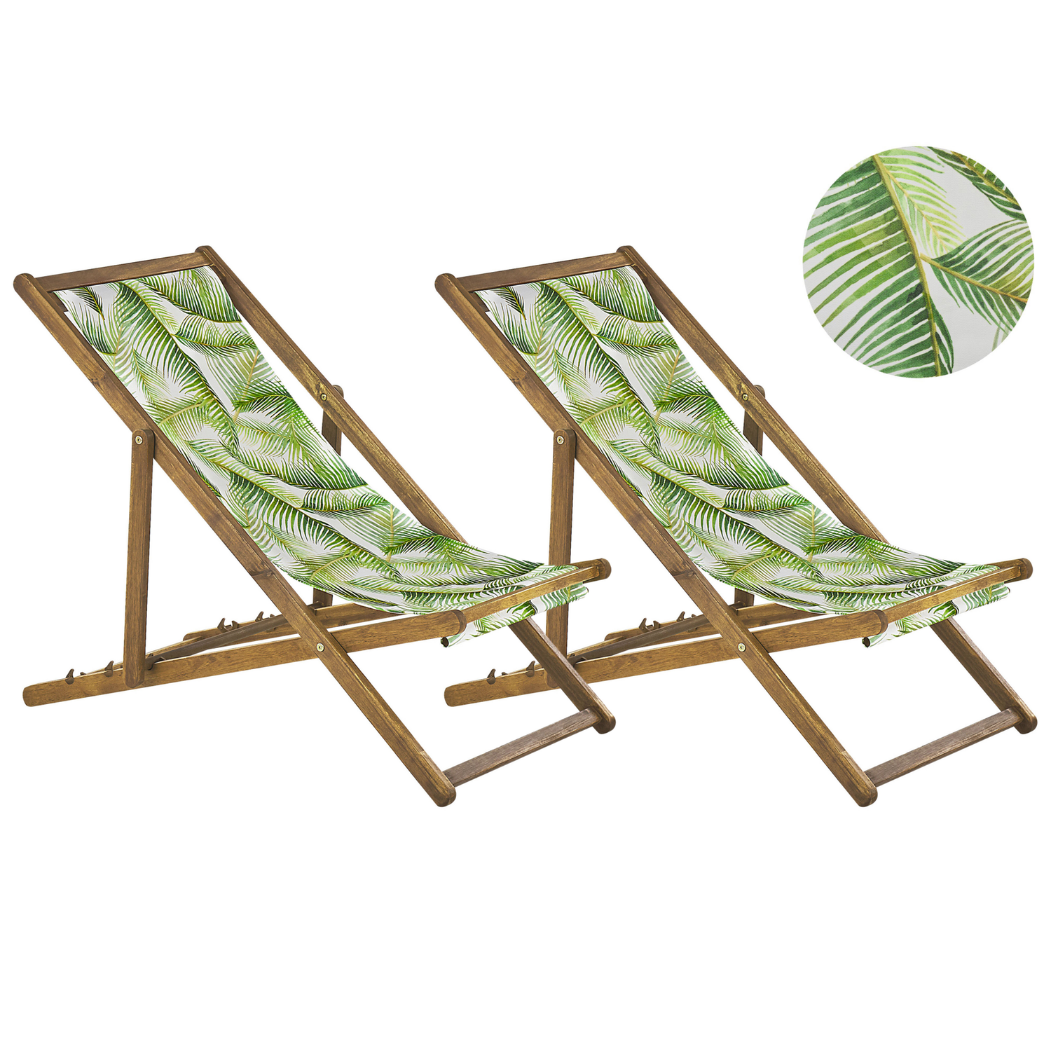 Beliani-ANZIO -Strandstoel set van 2-Lichthout|Groen|Palm-Polyester