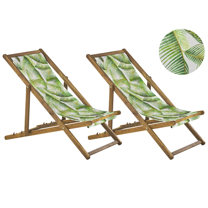Beliani-ANZIO -Strandstoel set van 2-Lichthout|Groen|Palm-Polyester